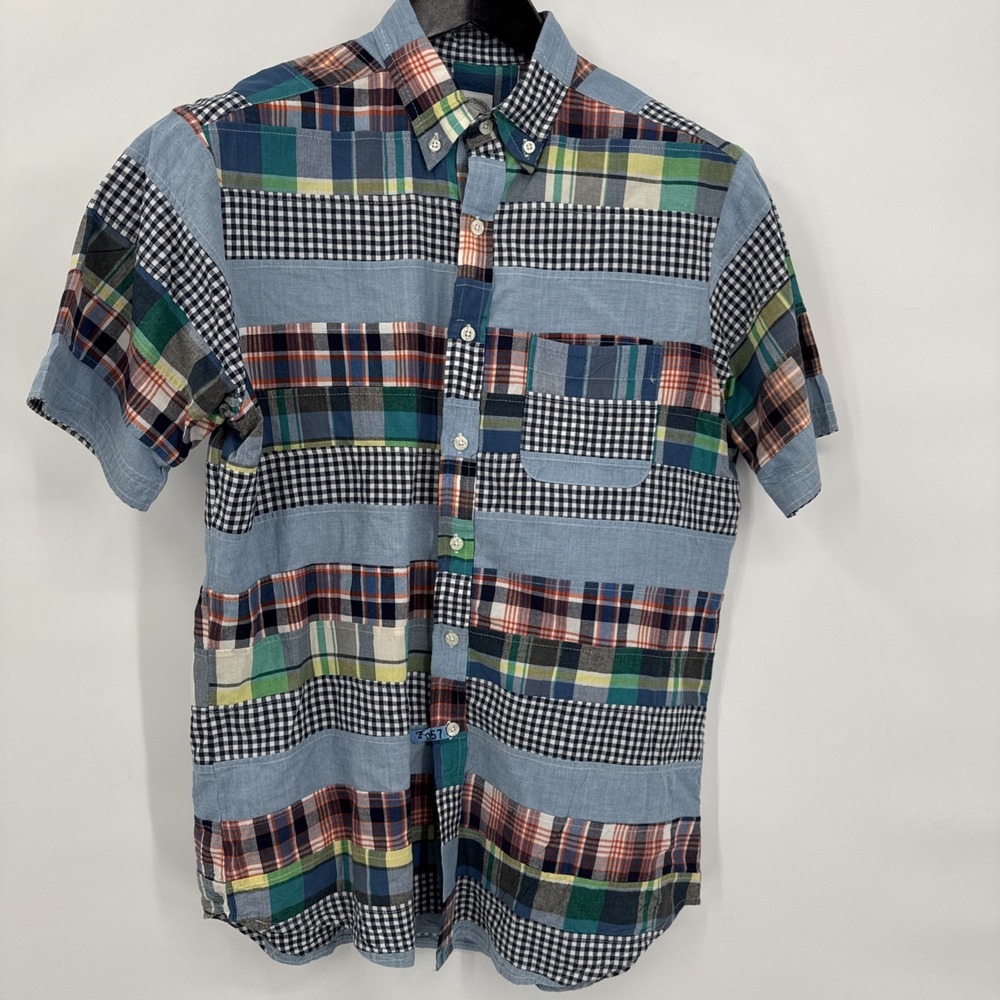 Brooks Brothers Patchwork Shirt Mens Medium Blue Multi Plaid Gingham Slim Fit